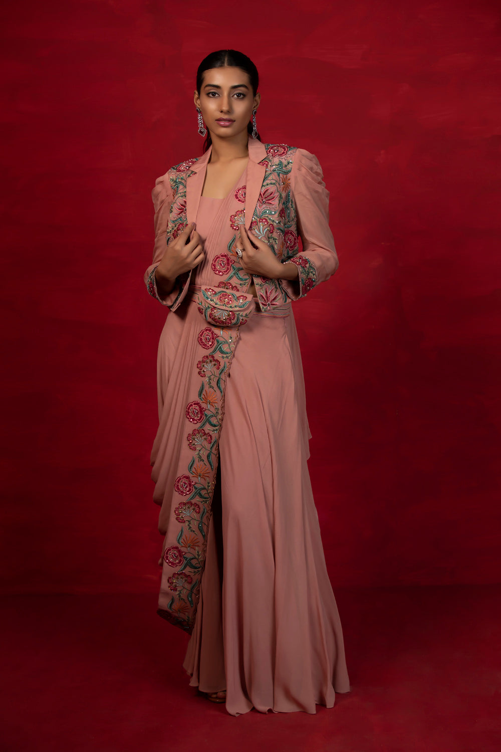 Enipeus Plazo Saree With Embroidered Jacket - Auraya Fashion - Miku Kumar - 