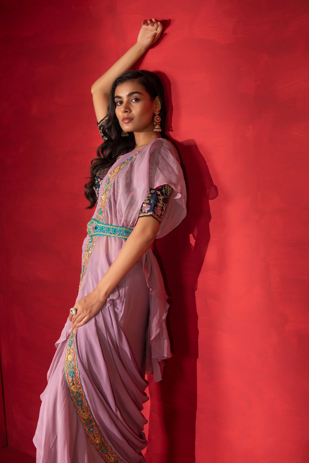 Cera Ruffle Drape Saree - Auraya Fashion 
