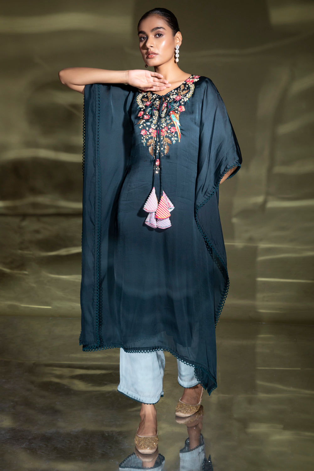 Cerulean Embroidered Kaftan With Plazo - Auraya Fashion 