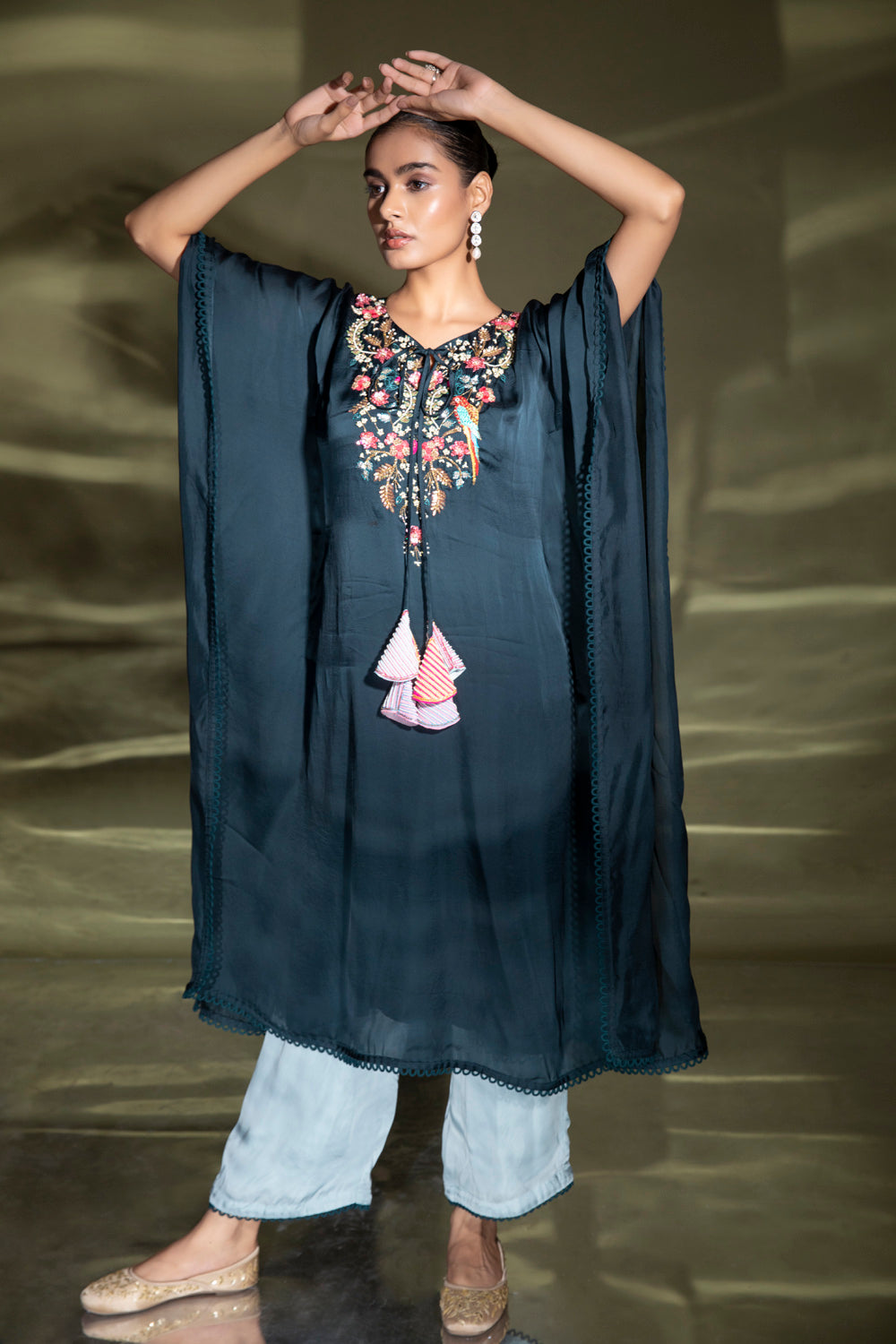 Cerulean Embroidered Kaftan With Plazo - Auraya Fashion - Miku Kumar - 