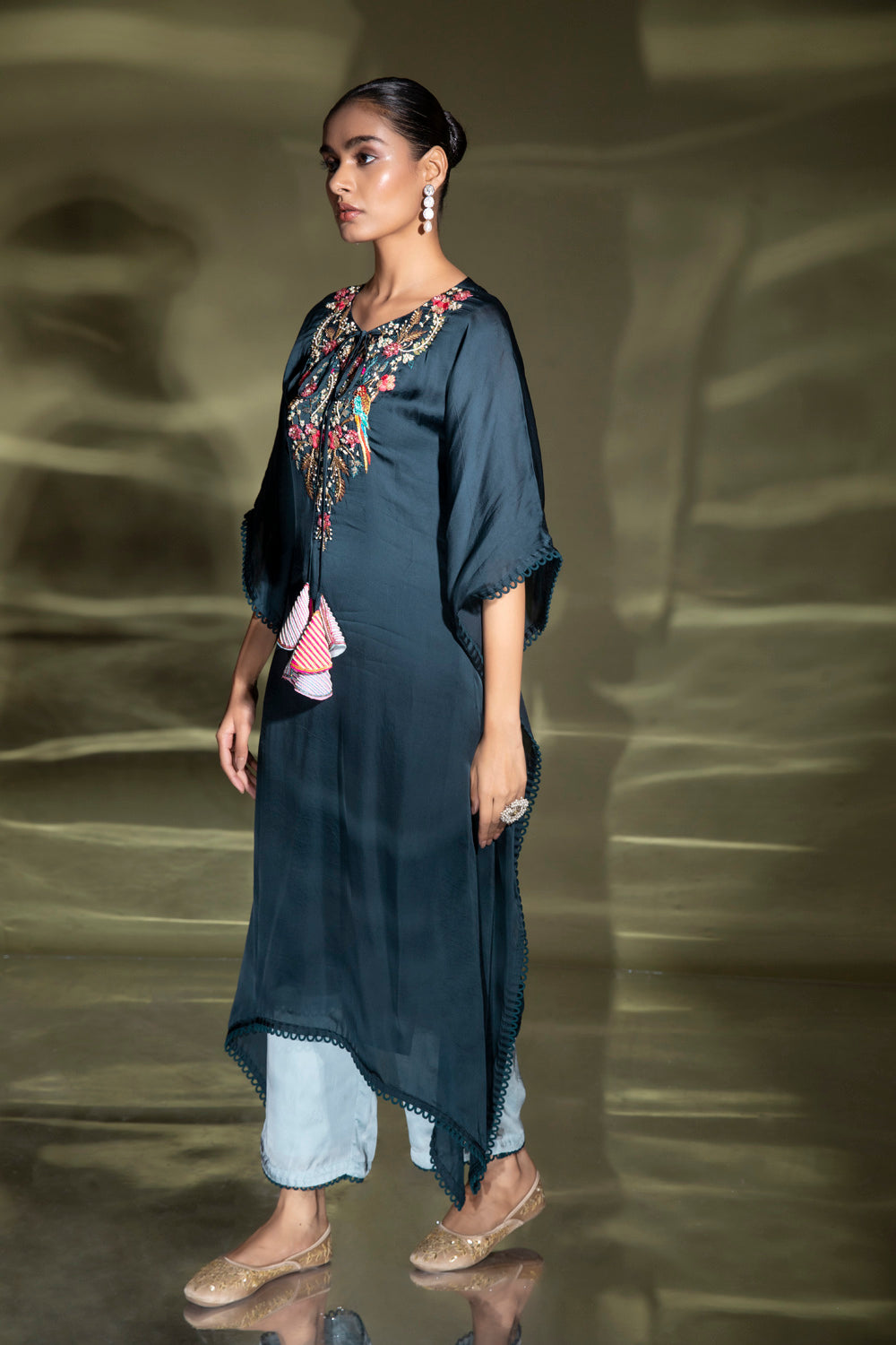 Cerulean Embroidered Kaftan With Plazo - Auraya Fashion 