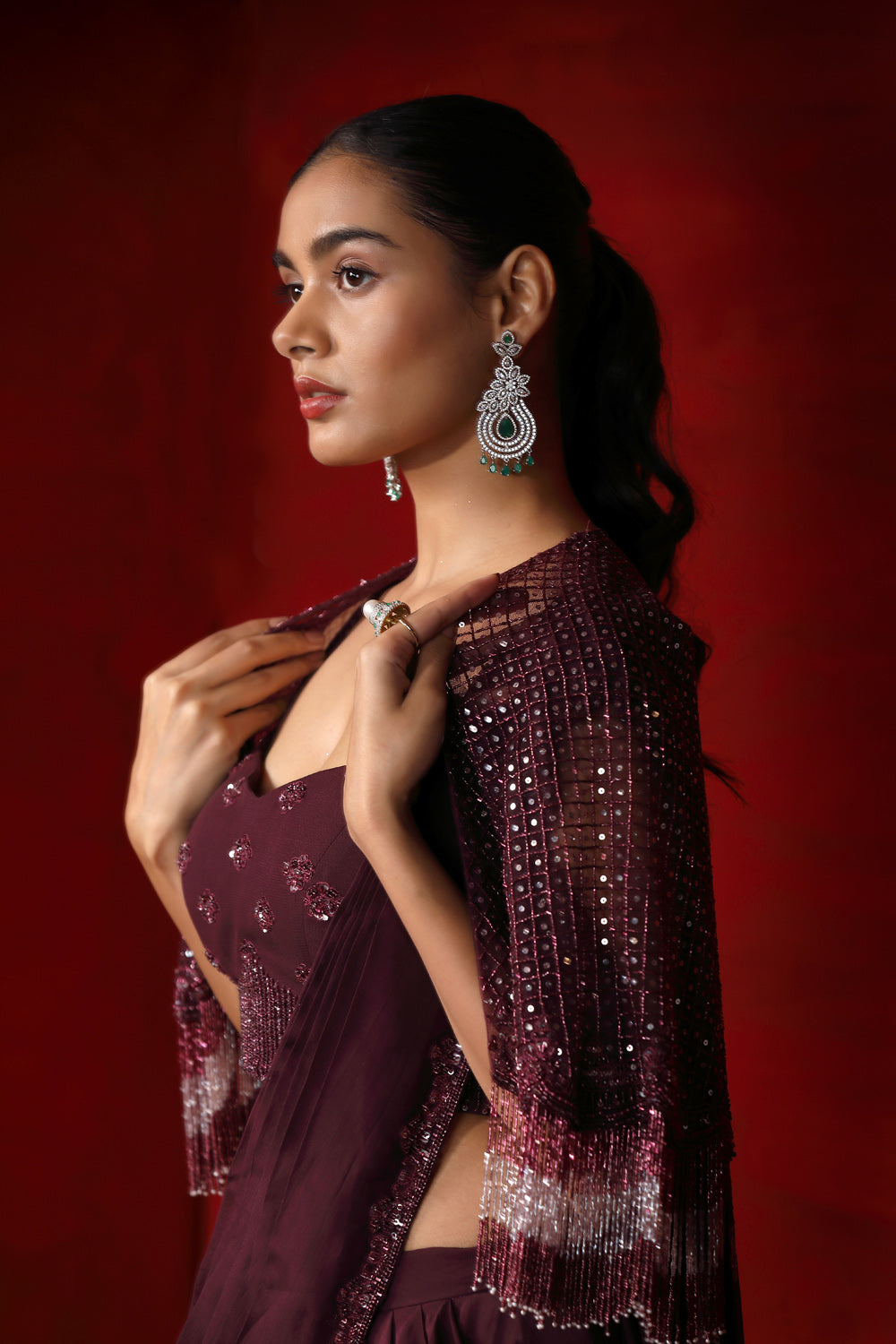 Arcane Drape Saree With Embroidered Cape - Auraya Fashion 