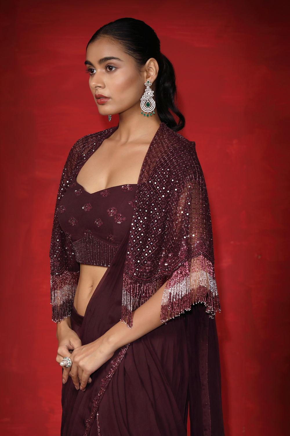 Arcane Drape Saree With Embroidered Cape - Auraya Fashion 