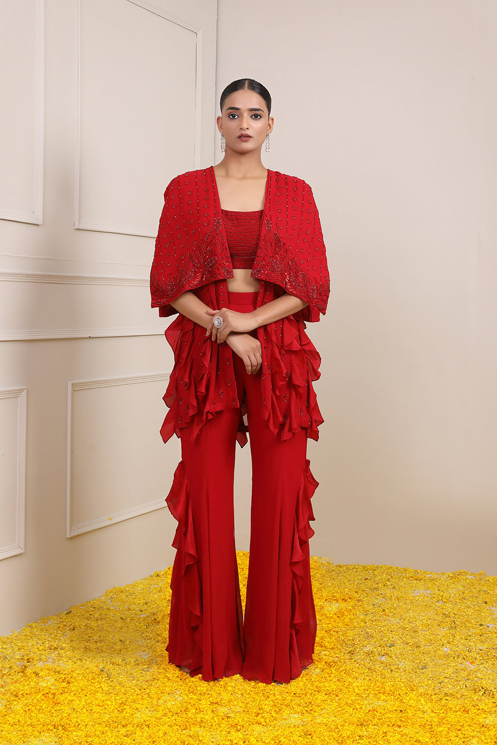 Amina Ruffled Cape Set - Auraya Fashion 