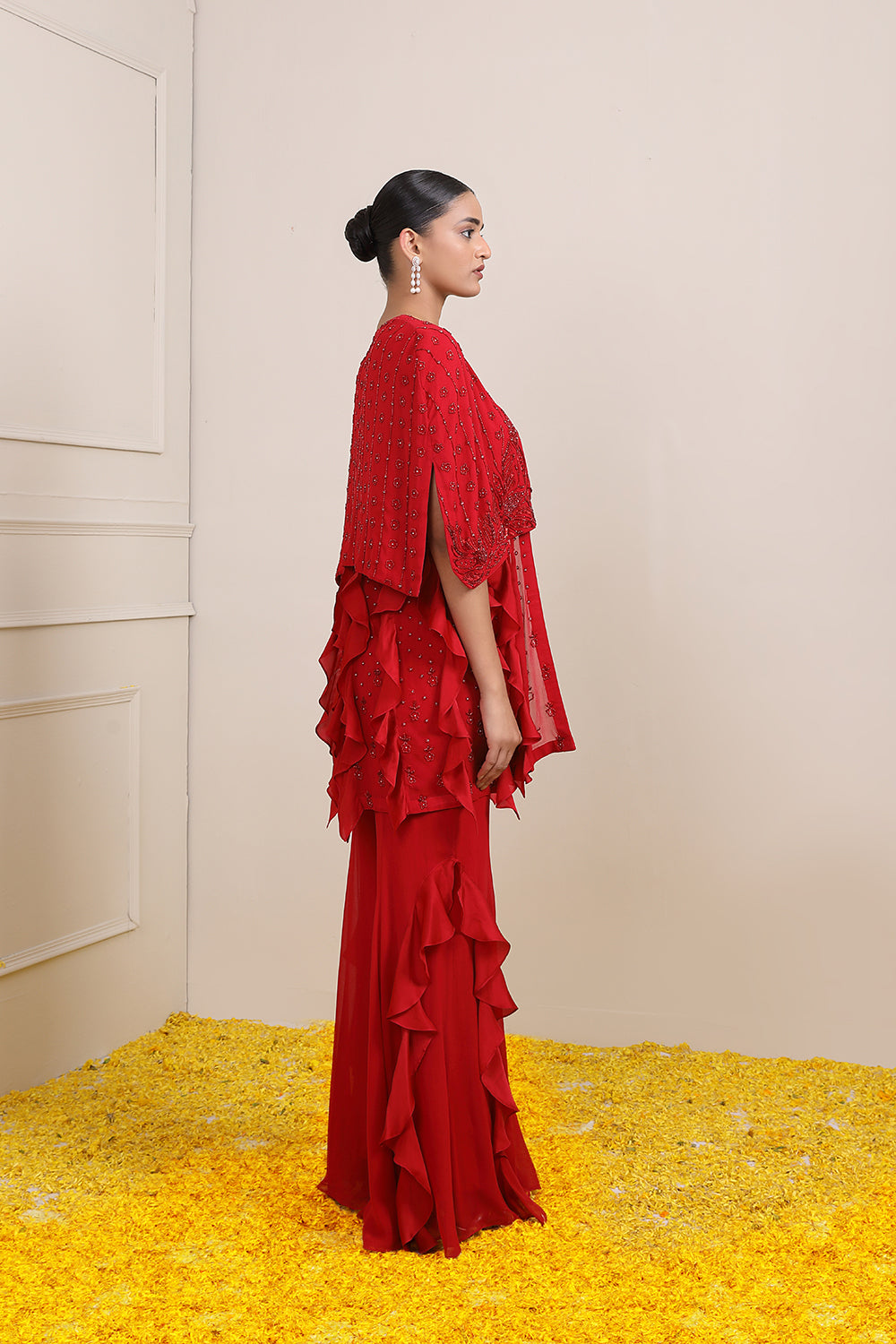 Amina Ruffled Cape Set - Auraya Fashion 