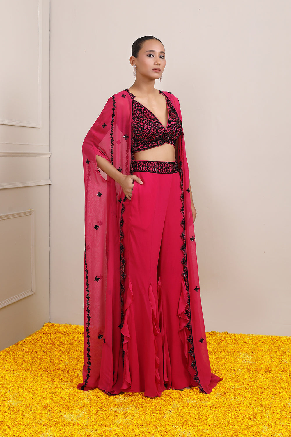 Elaya Sharara Cape Set - Auraya Fashion 