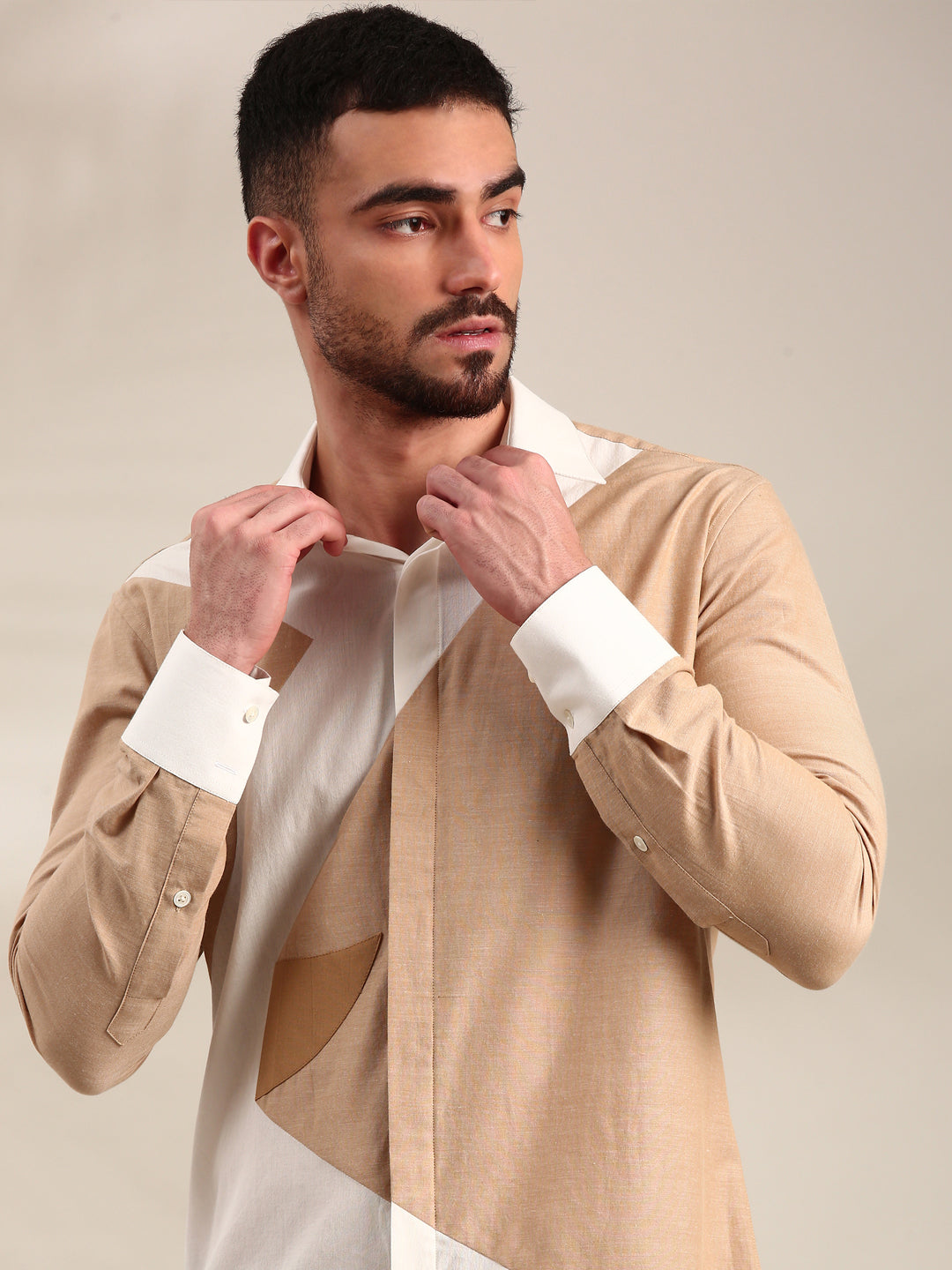 White & Beige Cotton Shirt