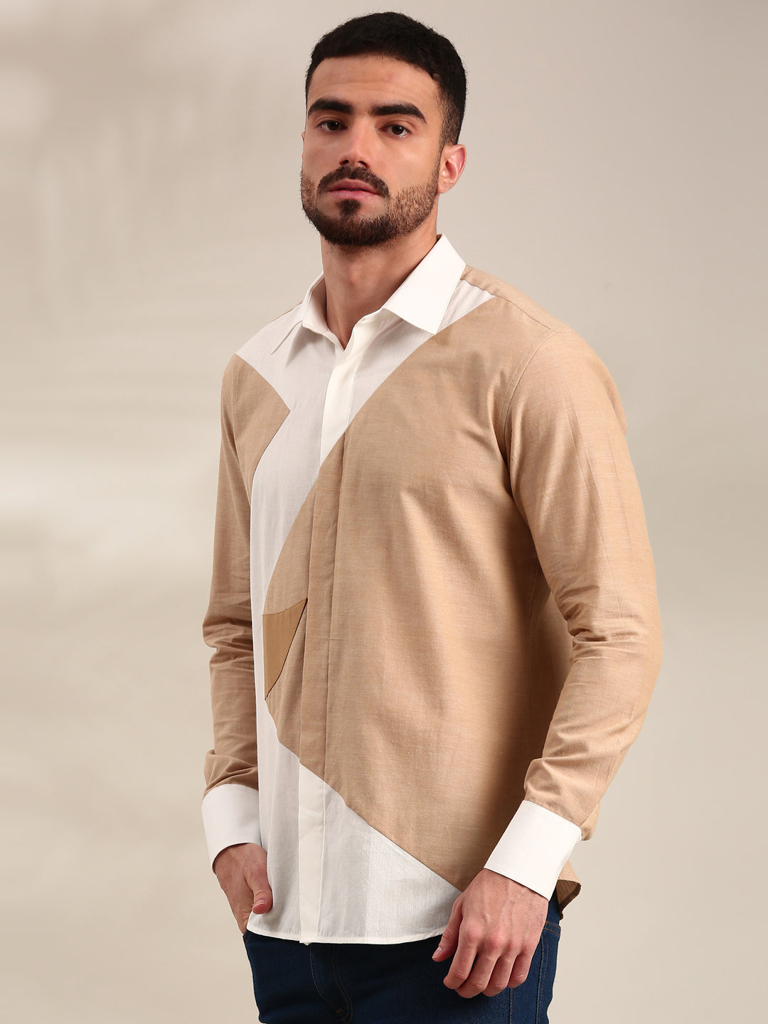 White & Beige Cotton Shirt