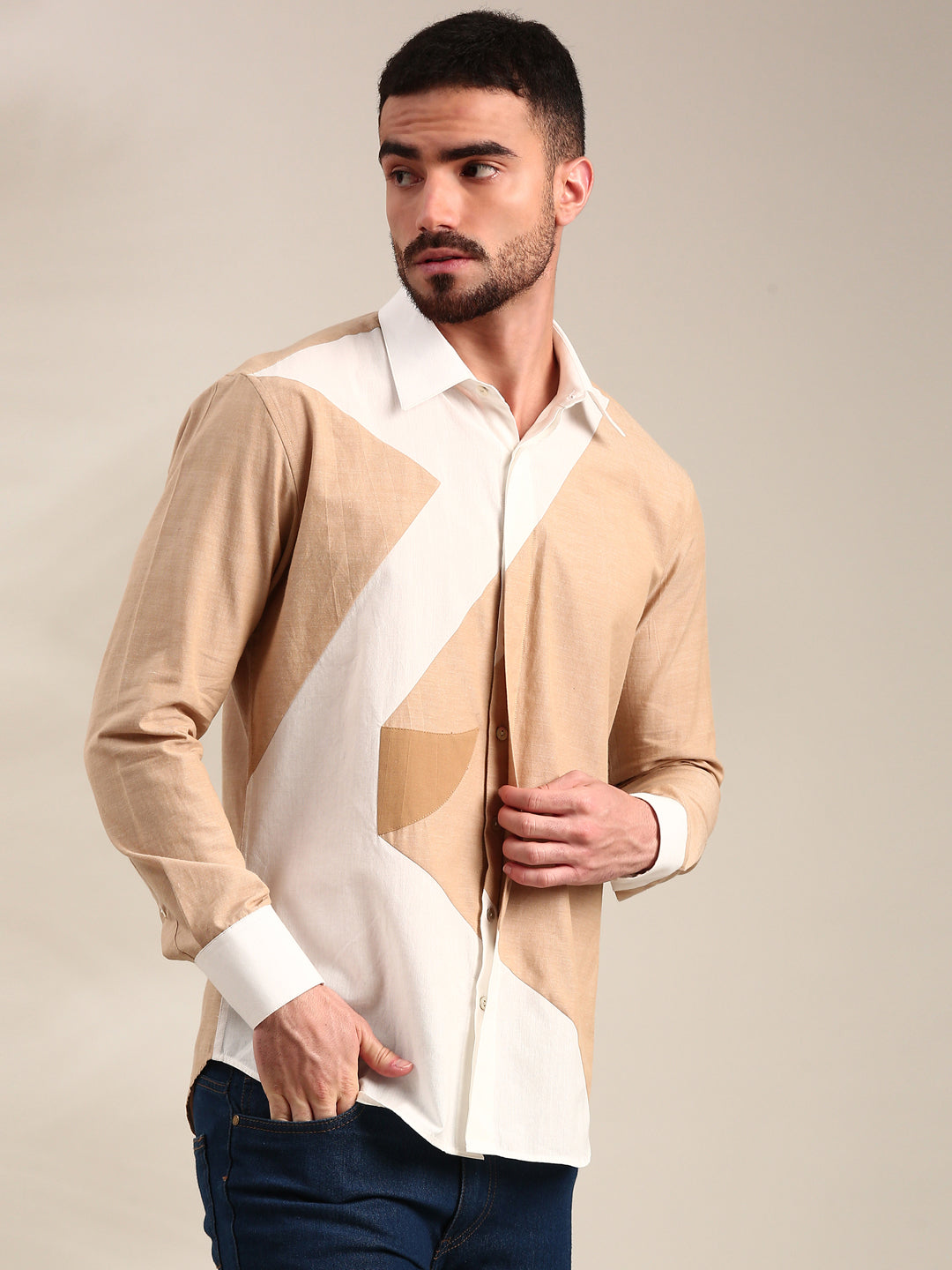 White & Beige Cotton Shirt