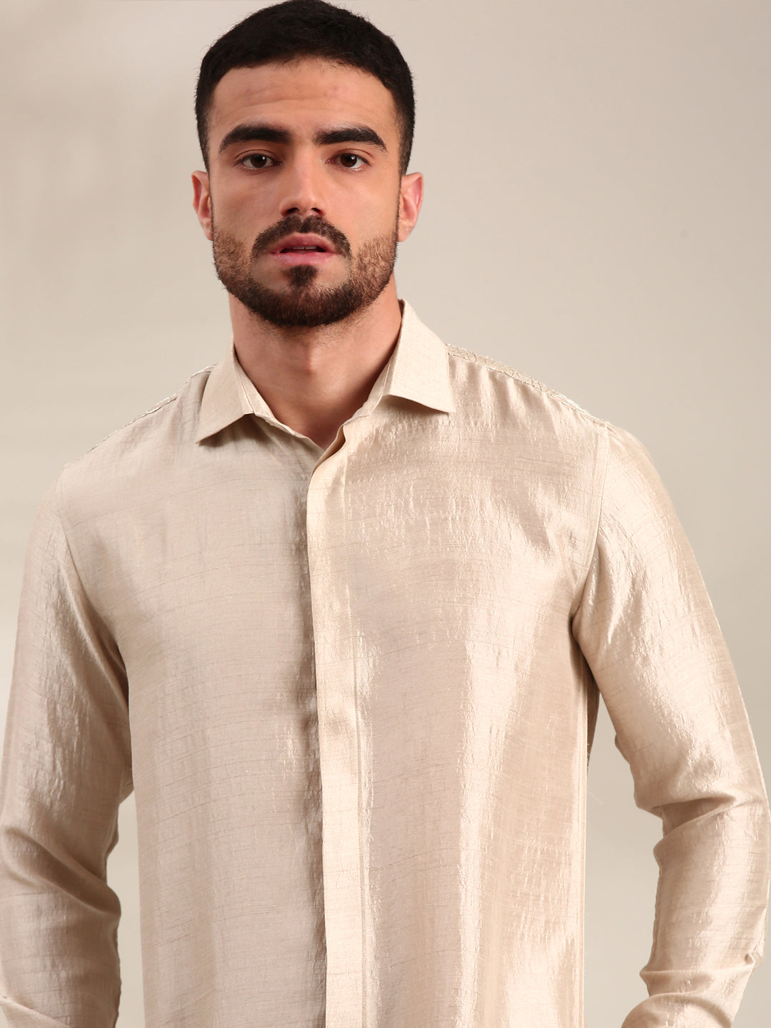 Cream Slub Silk Shirt