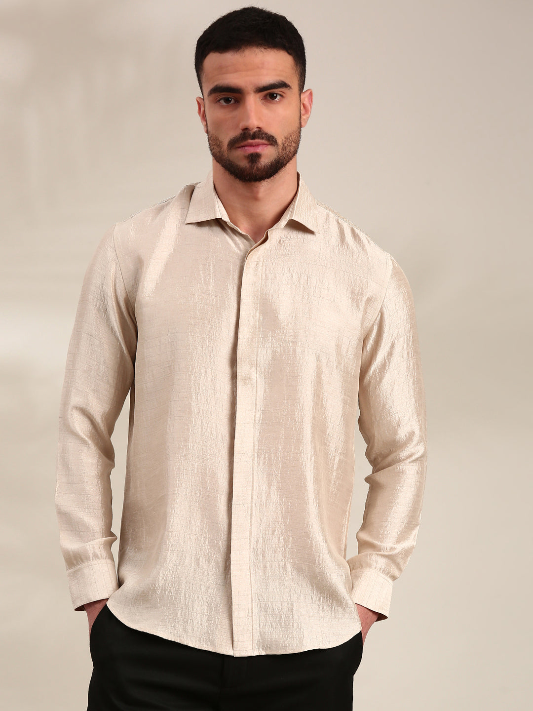 Cream Slub Silk Shirt