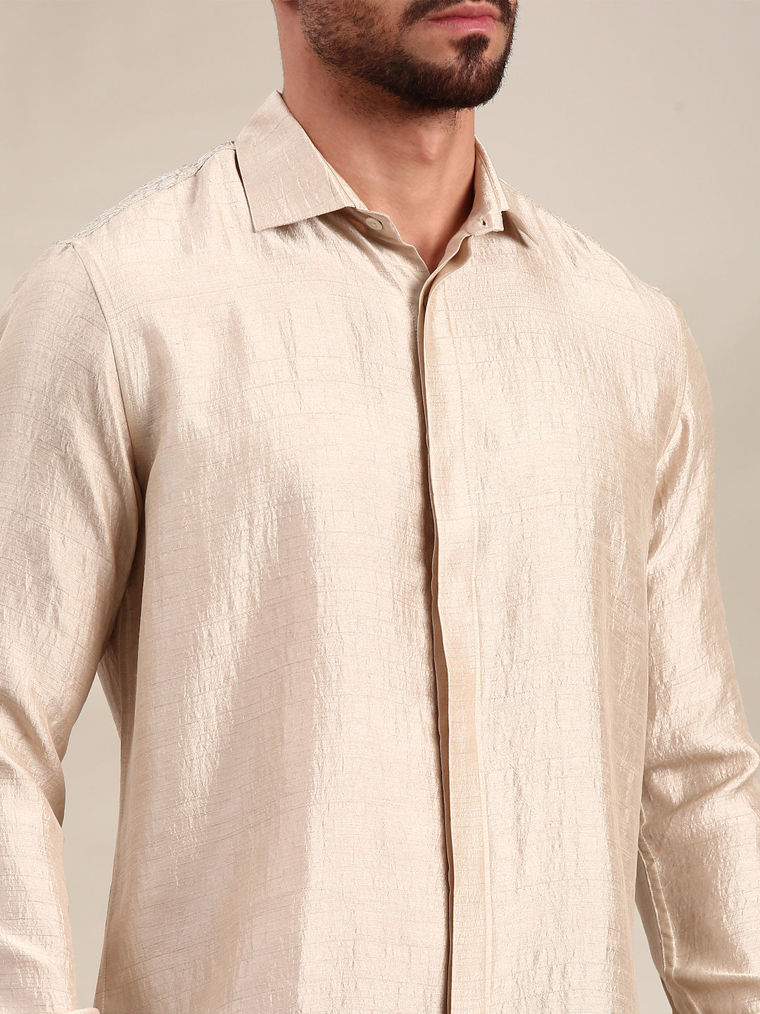 Cream Slub Silk Shirt