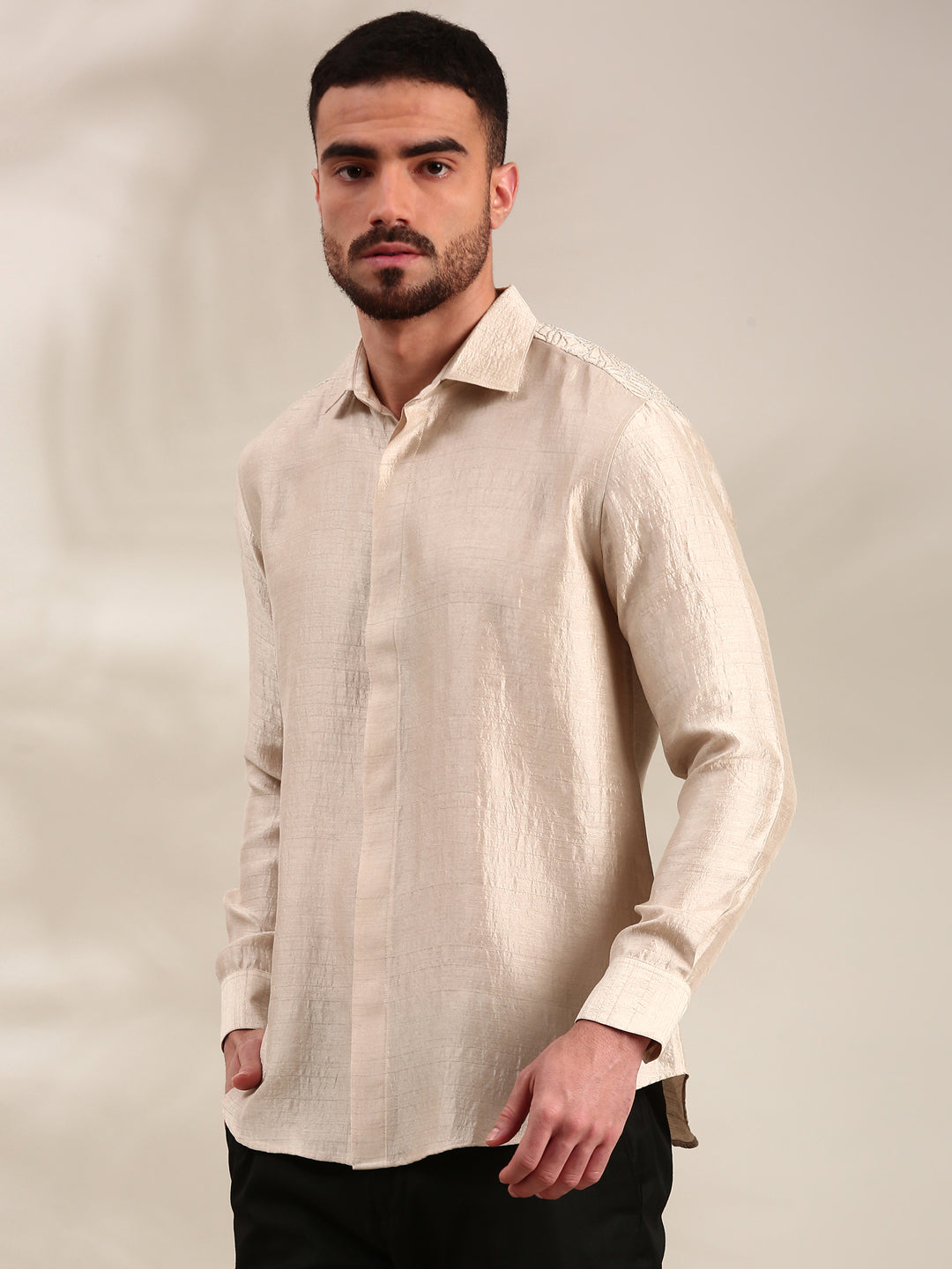 Cream Slub Silk Shirt