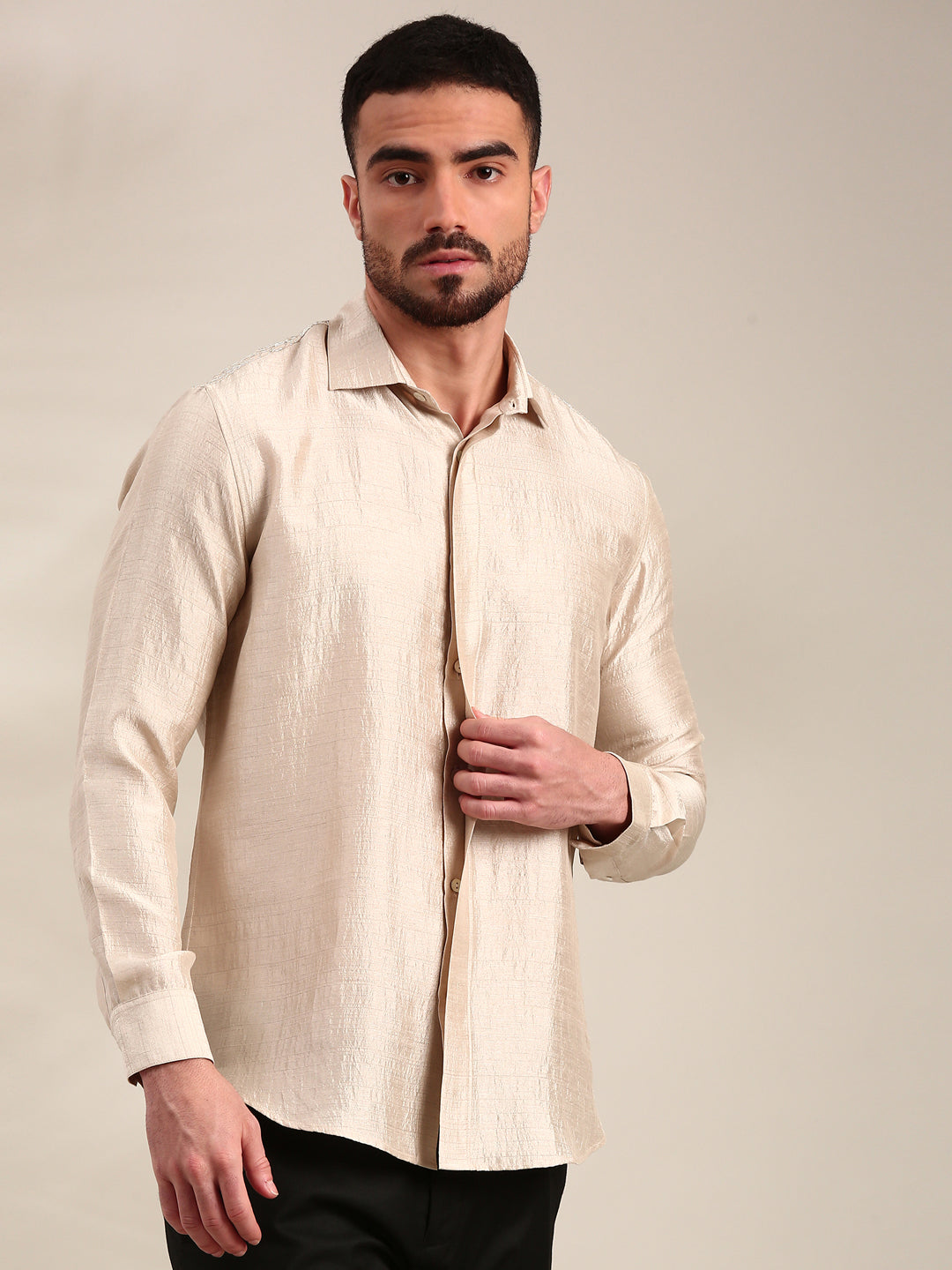 Cream Slub Silk Shirt