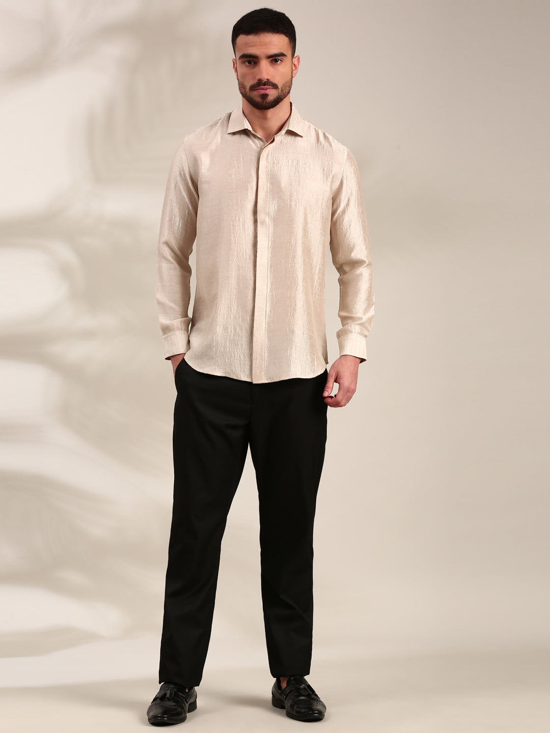 Cream Slub Silk Shirt