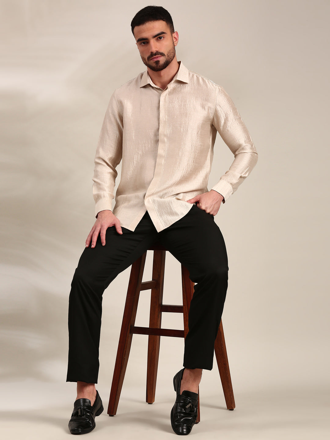 Cream Slub Silk Shirt