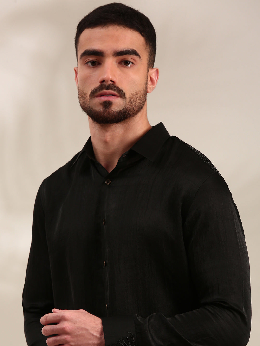 Black Slub Silk Shirt