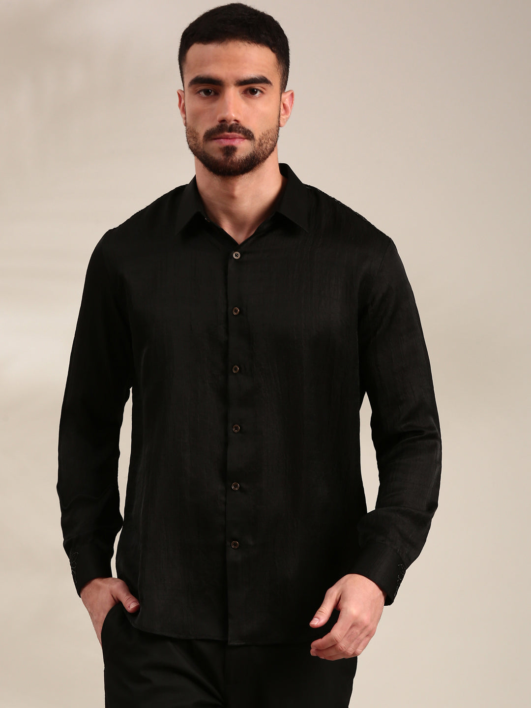 Black Slub Silk Shirt