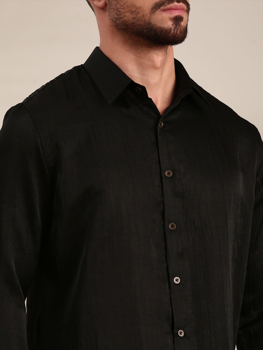 Black Slub Silk Shirt