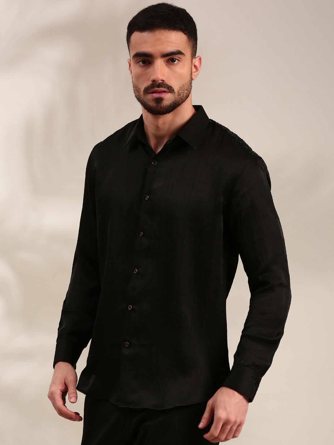 Black Slub Silk Shirt