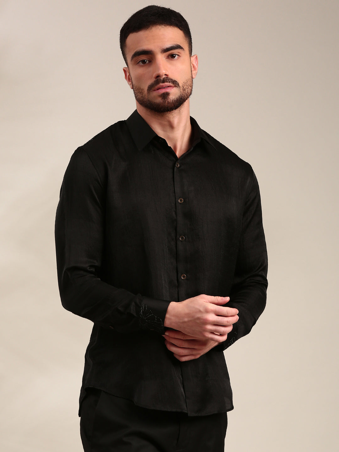 Black Slub Silk Shirt