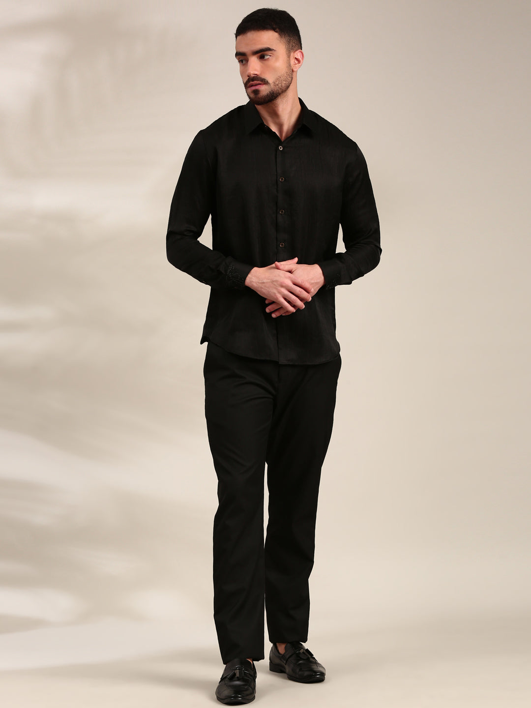 Black Slub Silk Shirt