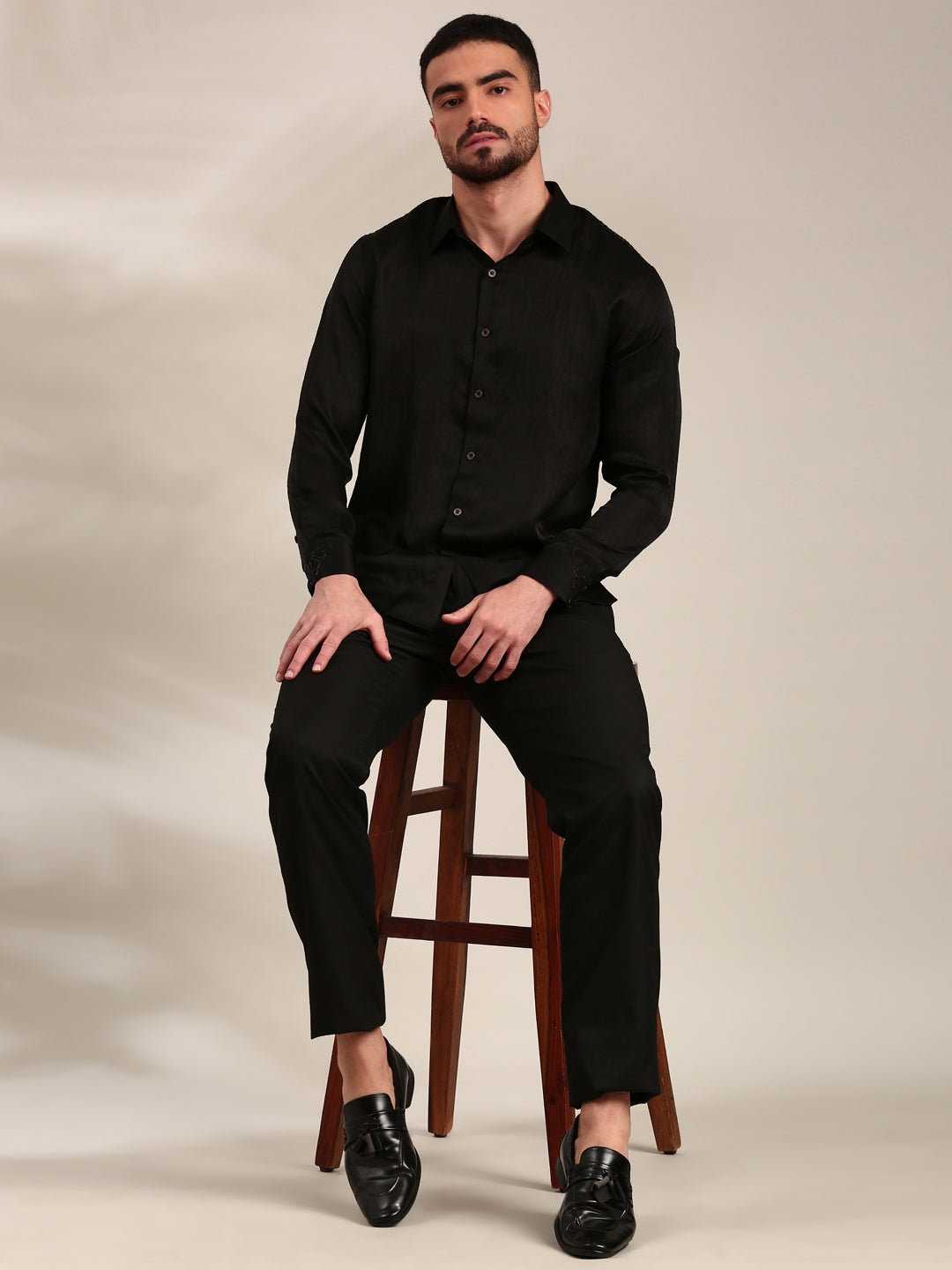 Black Slub Silk Shirt