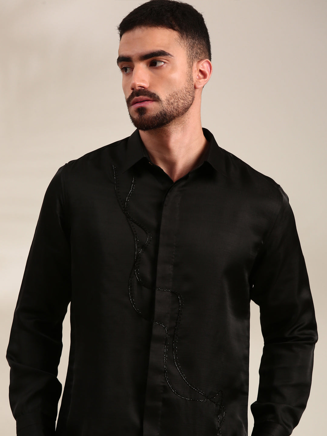 Black Slub Silk Shirt