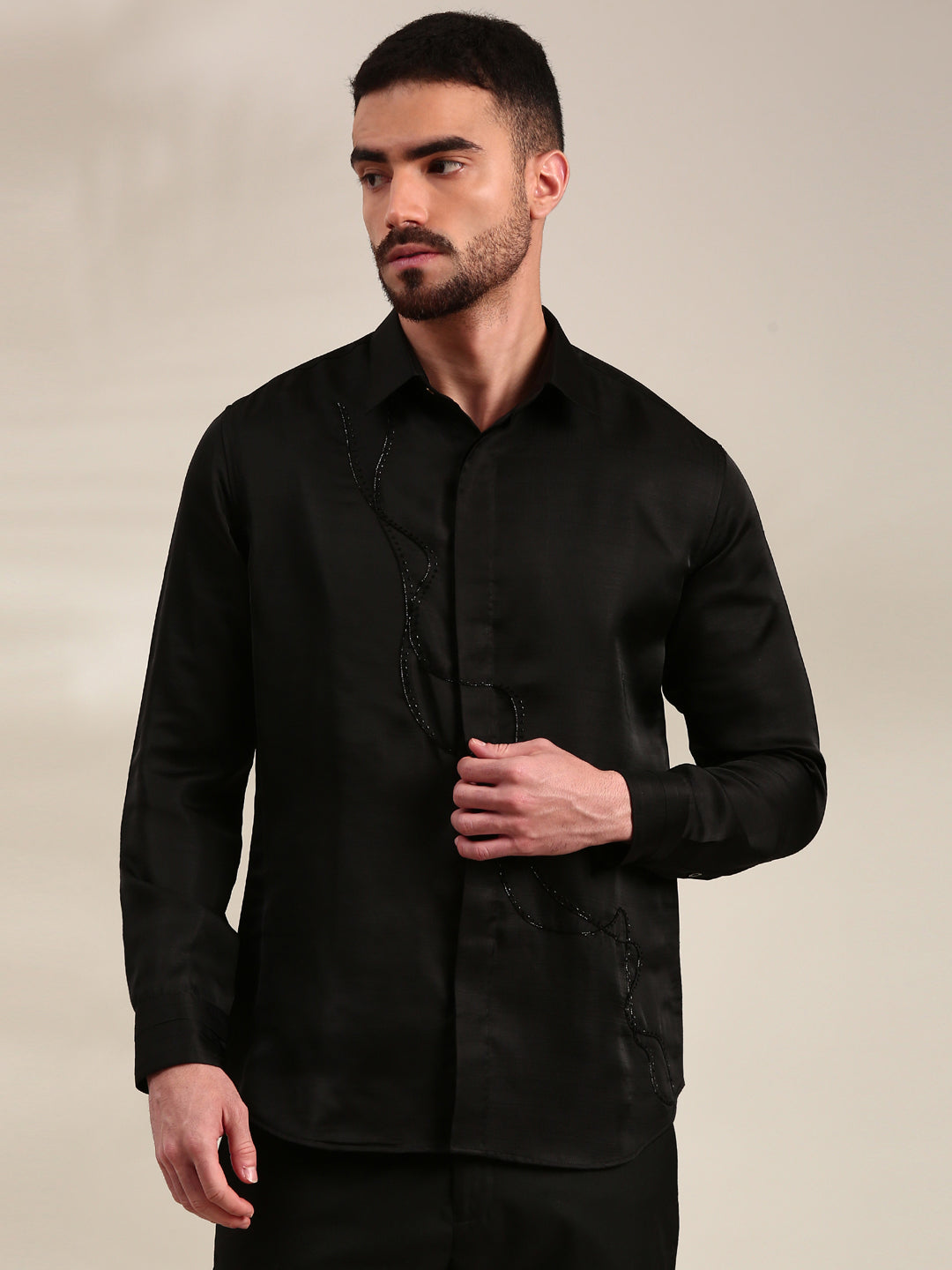 Black Slub Silk Shirt