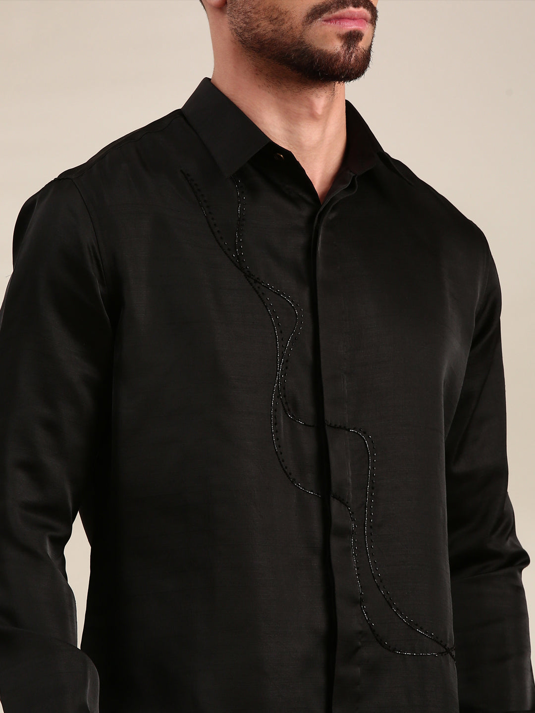 Black Slub Silk Shirt