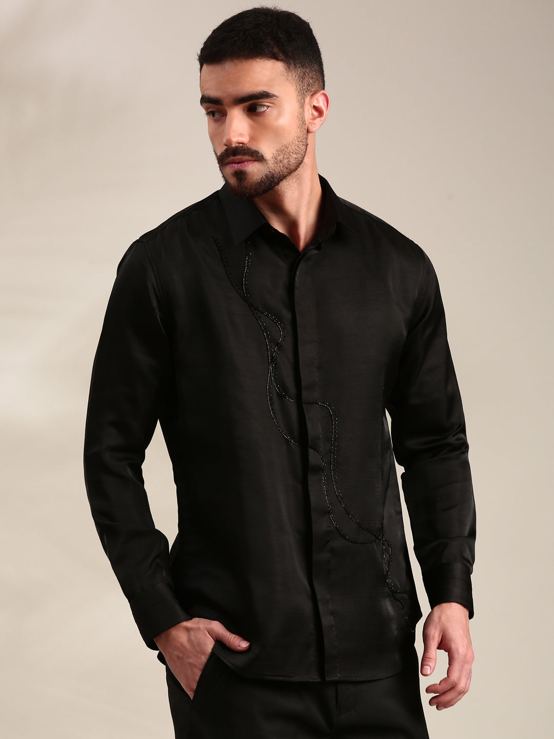 Black Slub Silk Shirt