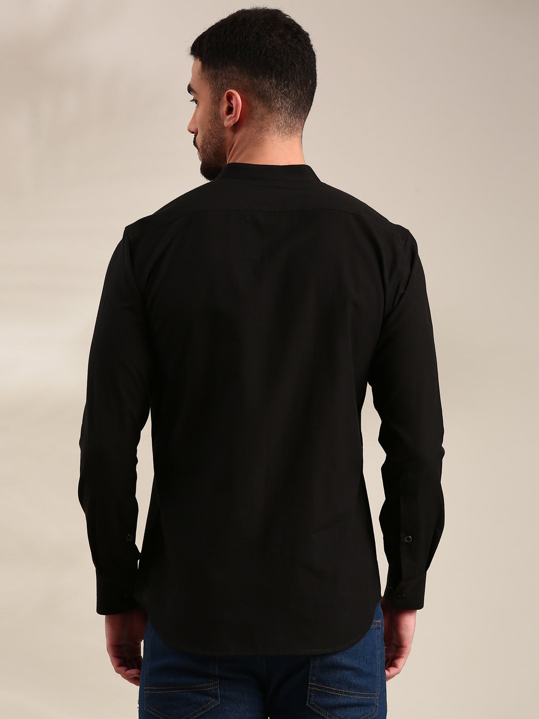 Black, Green & Light Grey Panelled Cotton Shirt