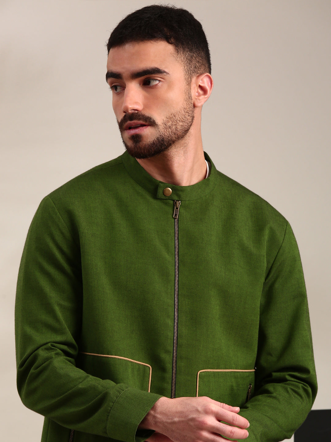 Green Cotton Bomber Jacket