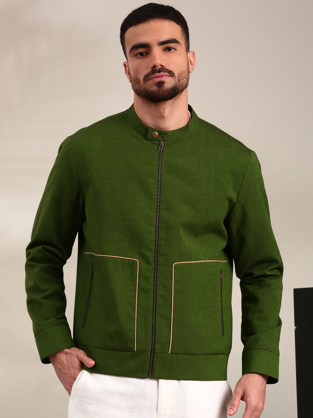 Green Cotton Bomber Jacket