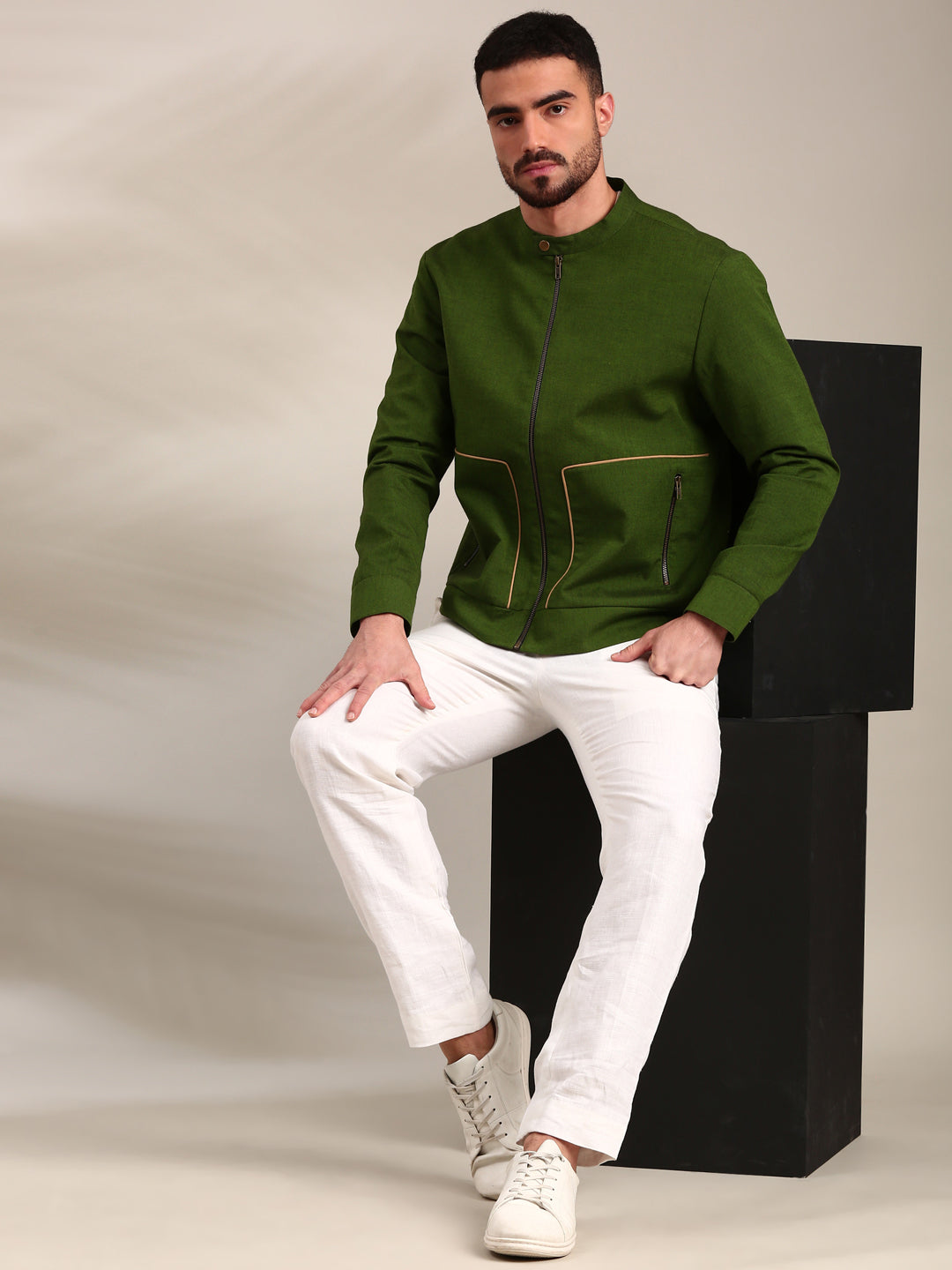 Green Cotton Bomber Jacket