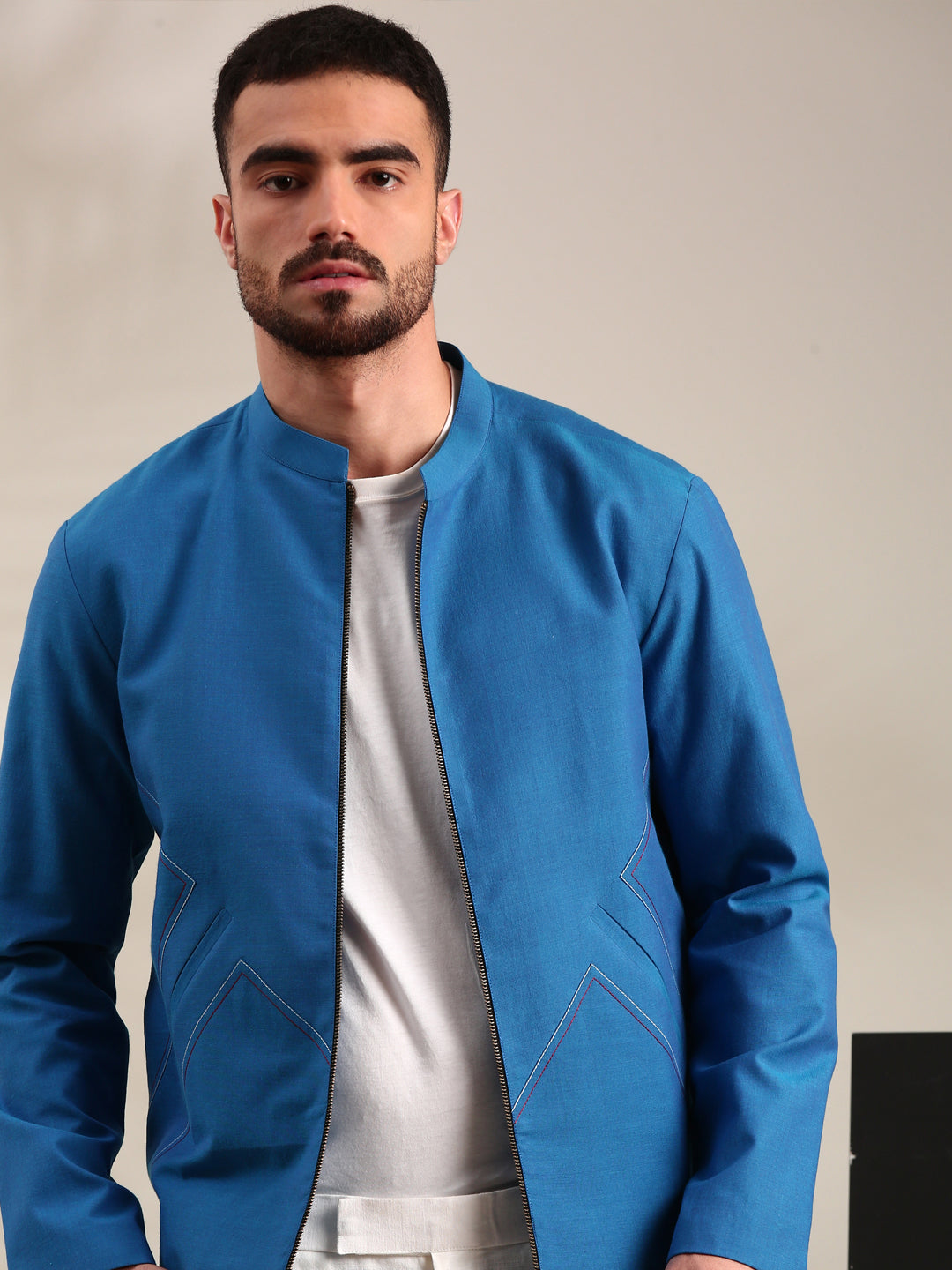 Blue Cotton Bomber Jacket