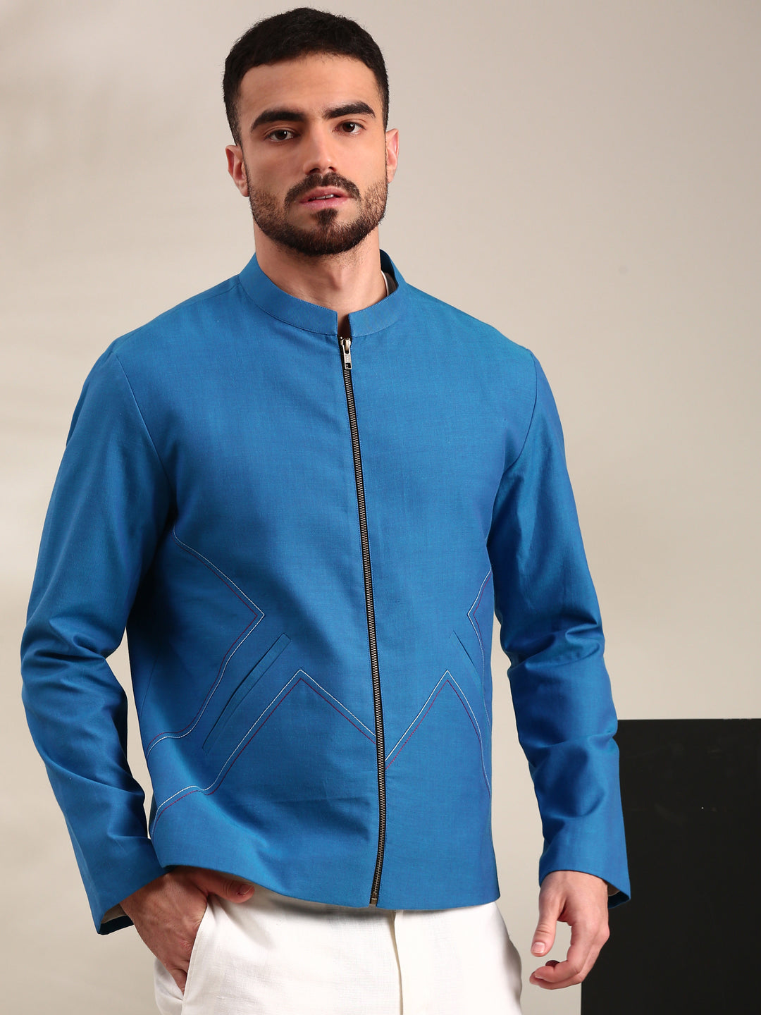 Blue Cotton Bomber Jacket