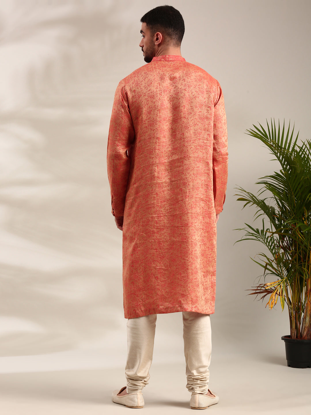 Orange Silk Jaquard Kurta Set