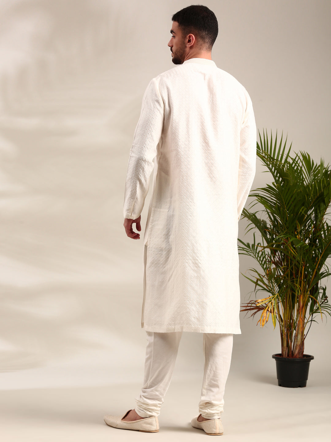 Ivory Silk Cotton Jaquard Kurta Set