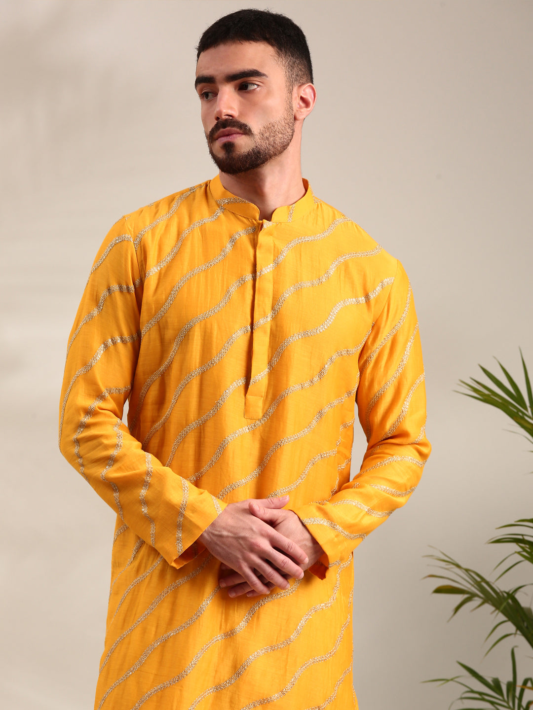 Yellow Embroidered Chanderi Kurta Set