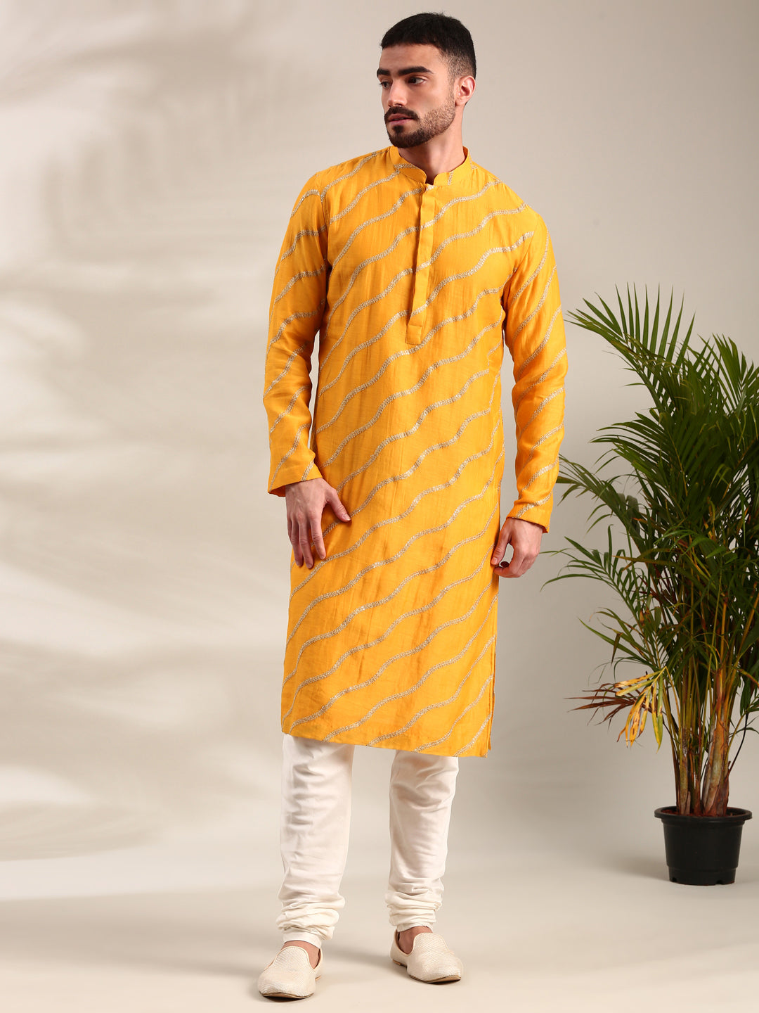 Yellow Embroidered Chanderi Kurta Set