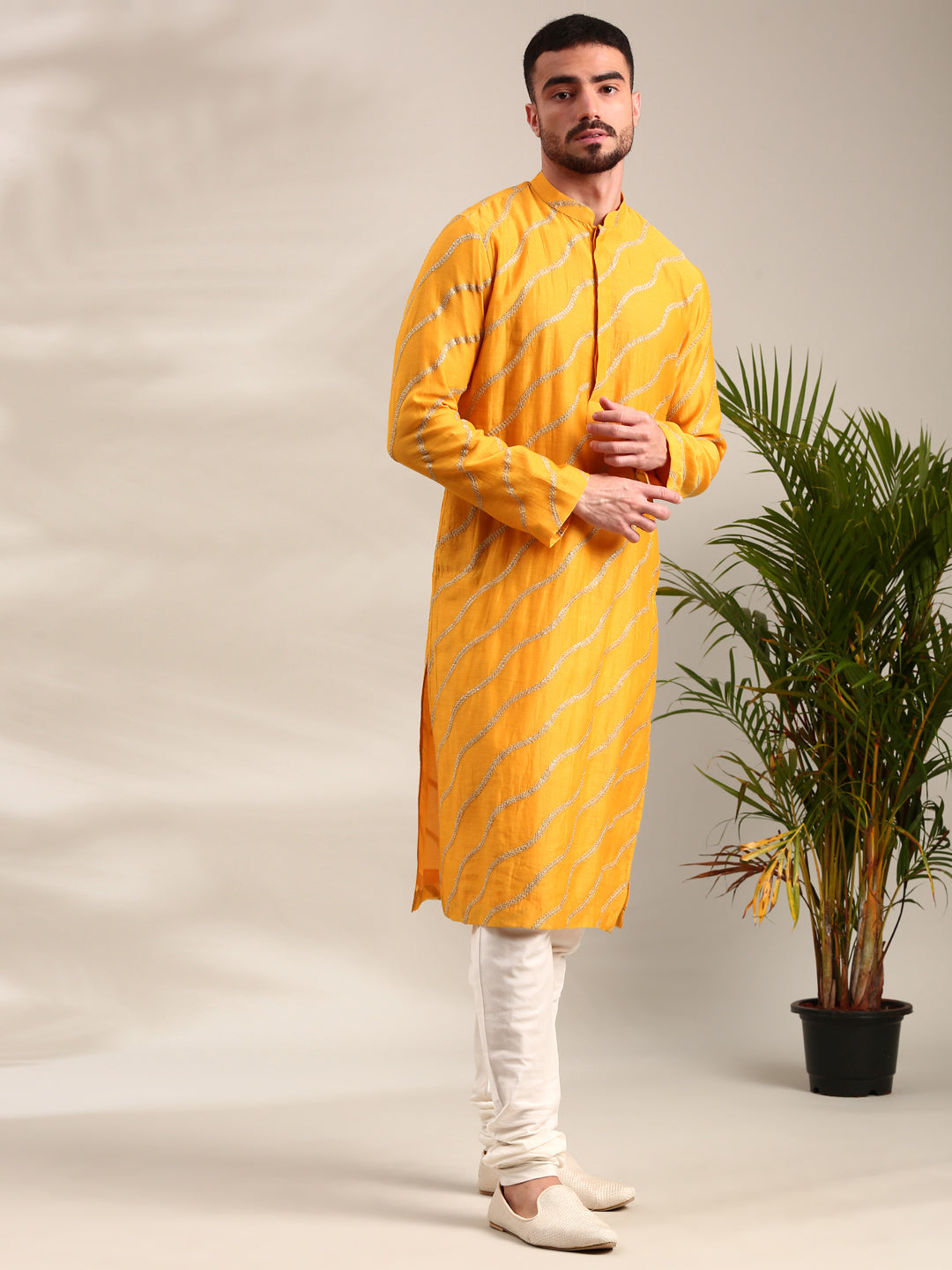 Yellow Embroidered Chanderi Kurta Set