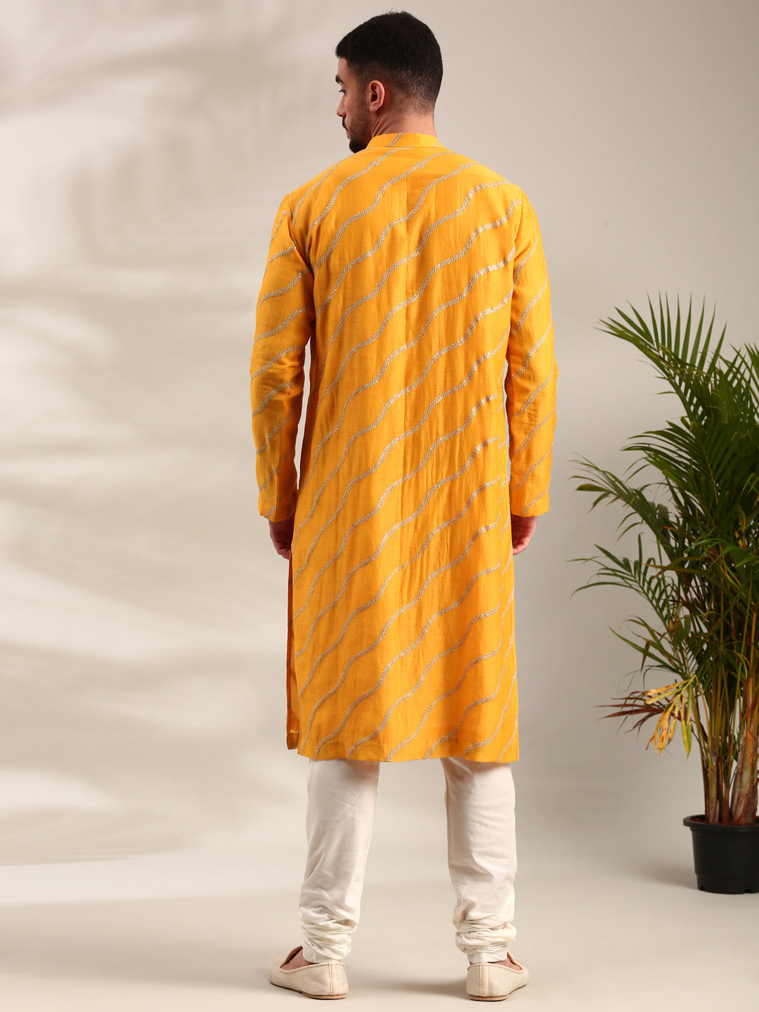 Yellow Embroidered Chanderi Kurta Set