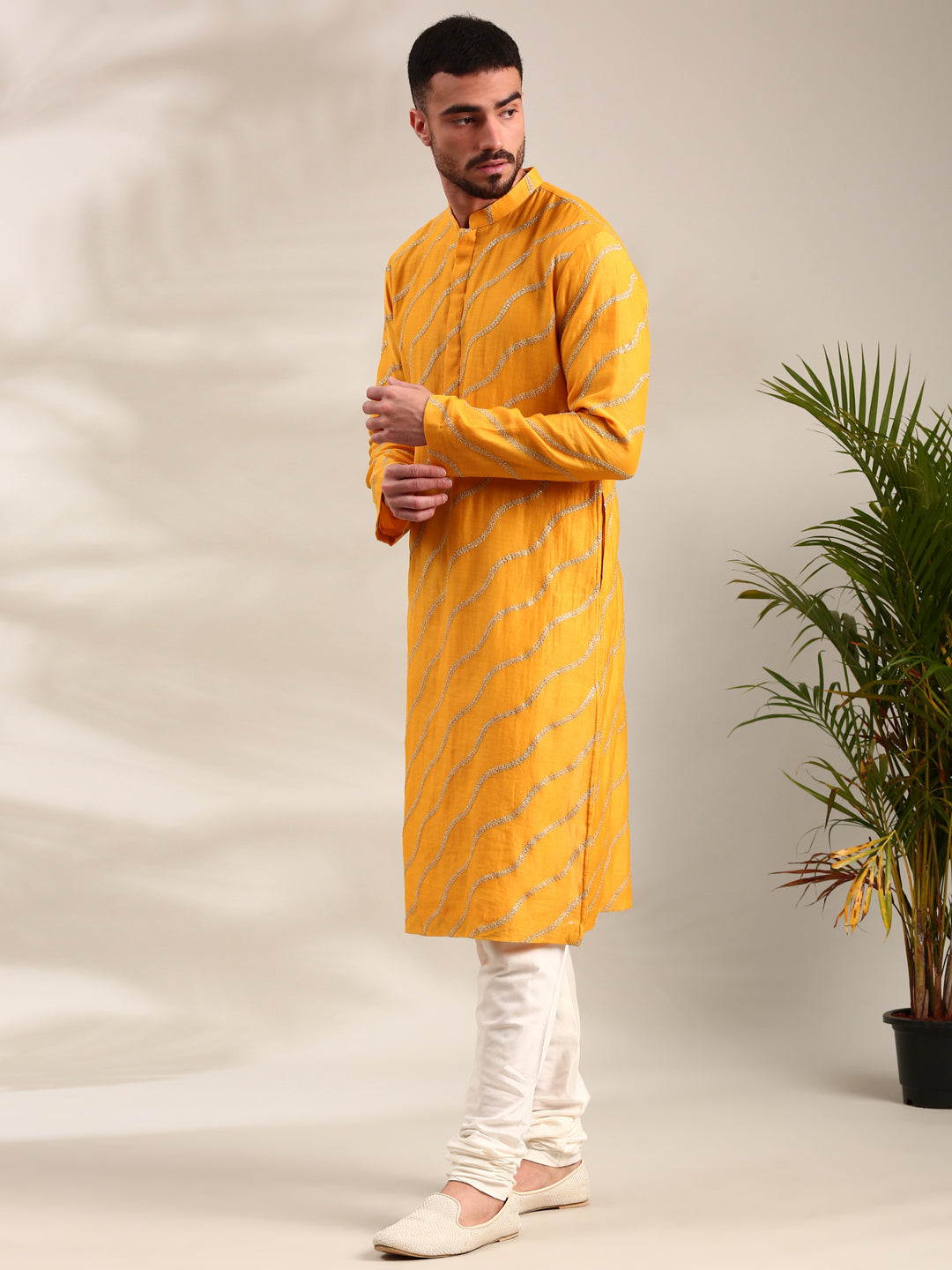 Yellow Embroidered Chanderi Kurta Set