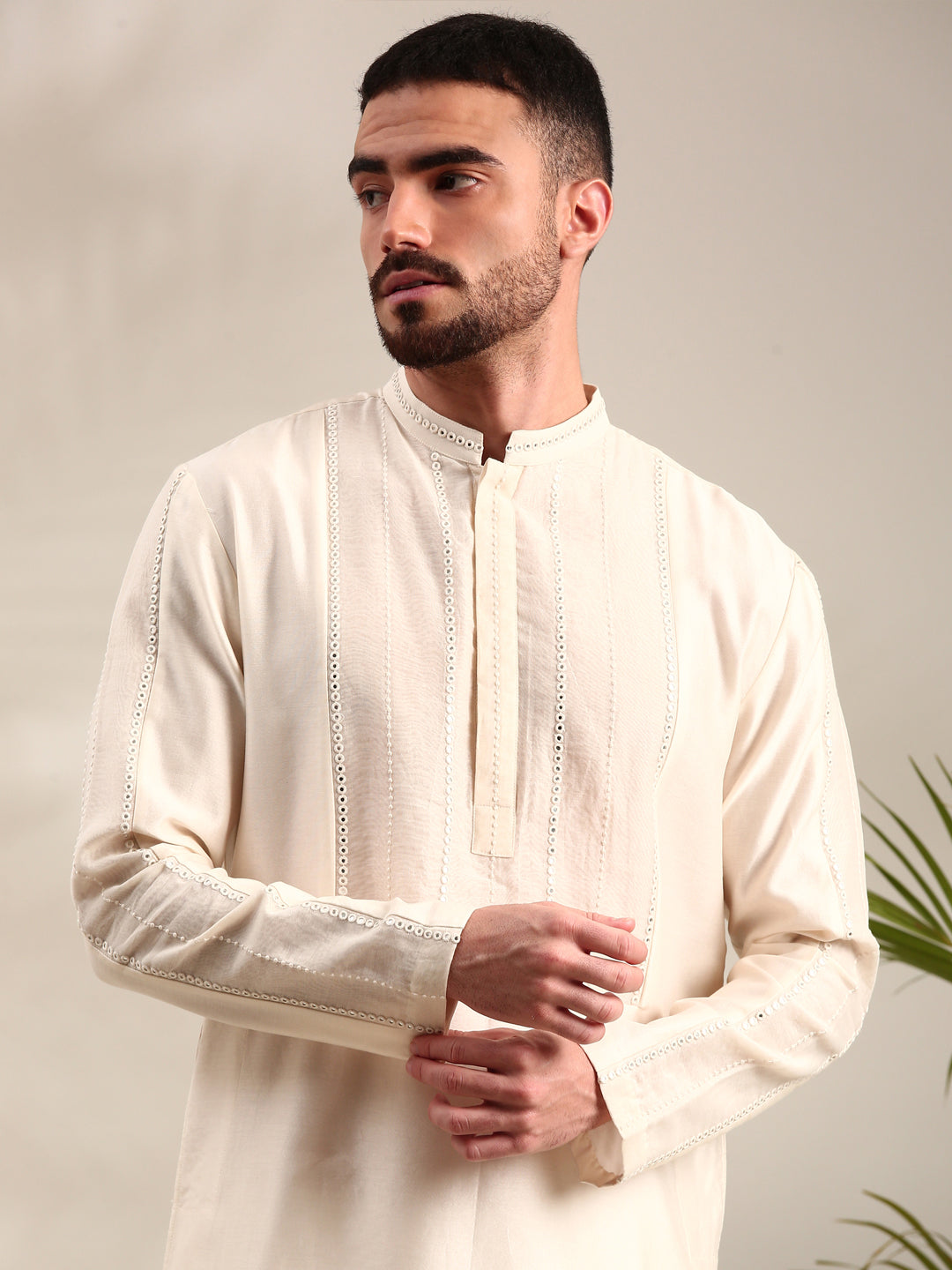 Ivory Embroidered Chanderi Kurta Set