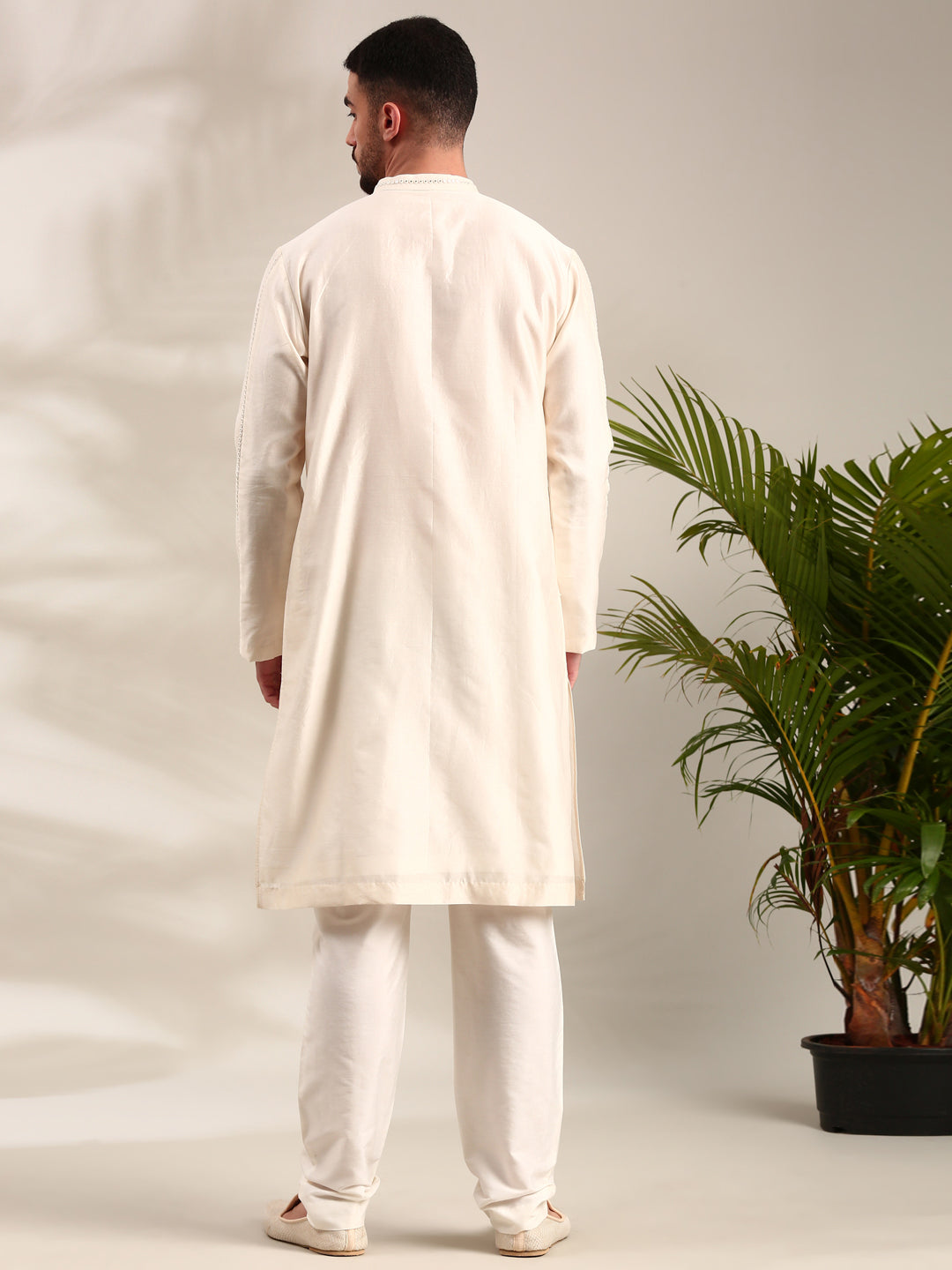 Ivory Embroidered Chanderi Kurta Set