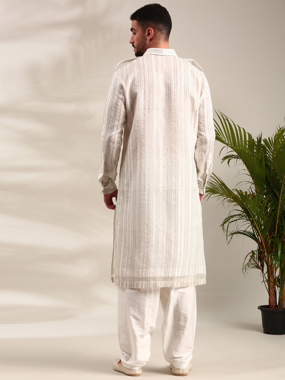 Ivory Embroidered Chanderi Pathani Set