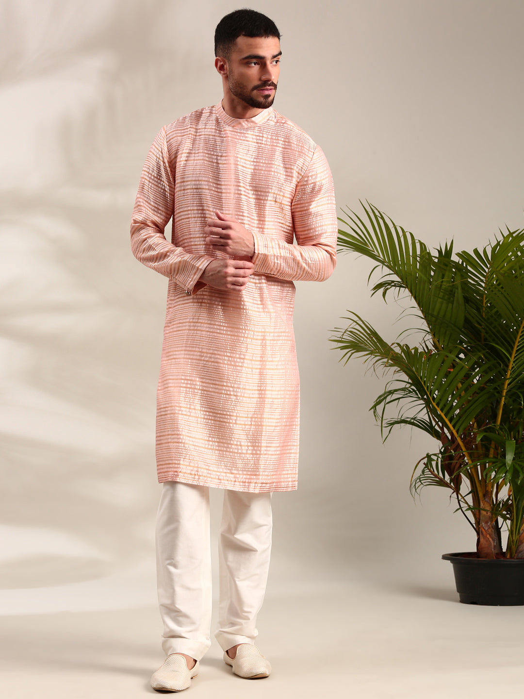 Peach Chanderi Kurta Set