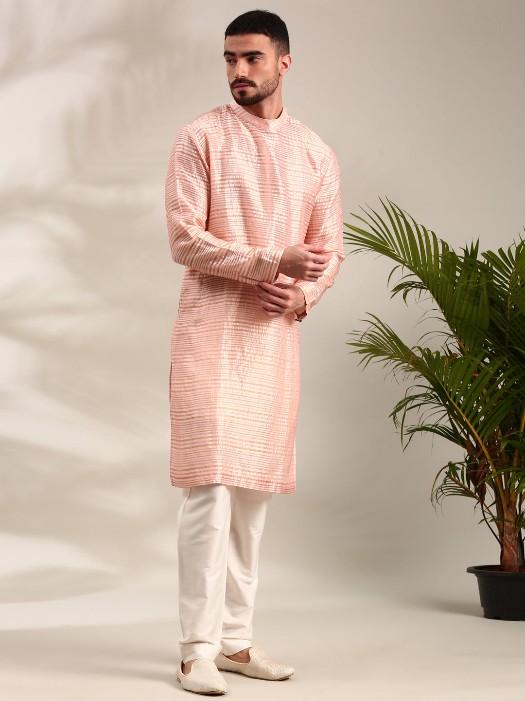 Peach Chanderi Kurta Set