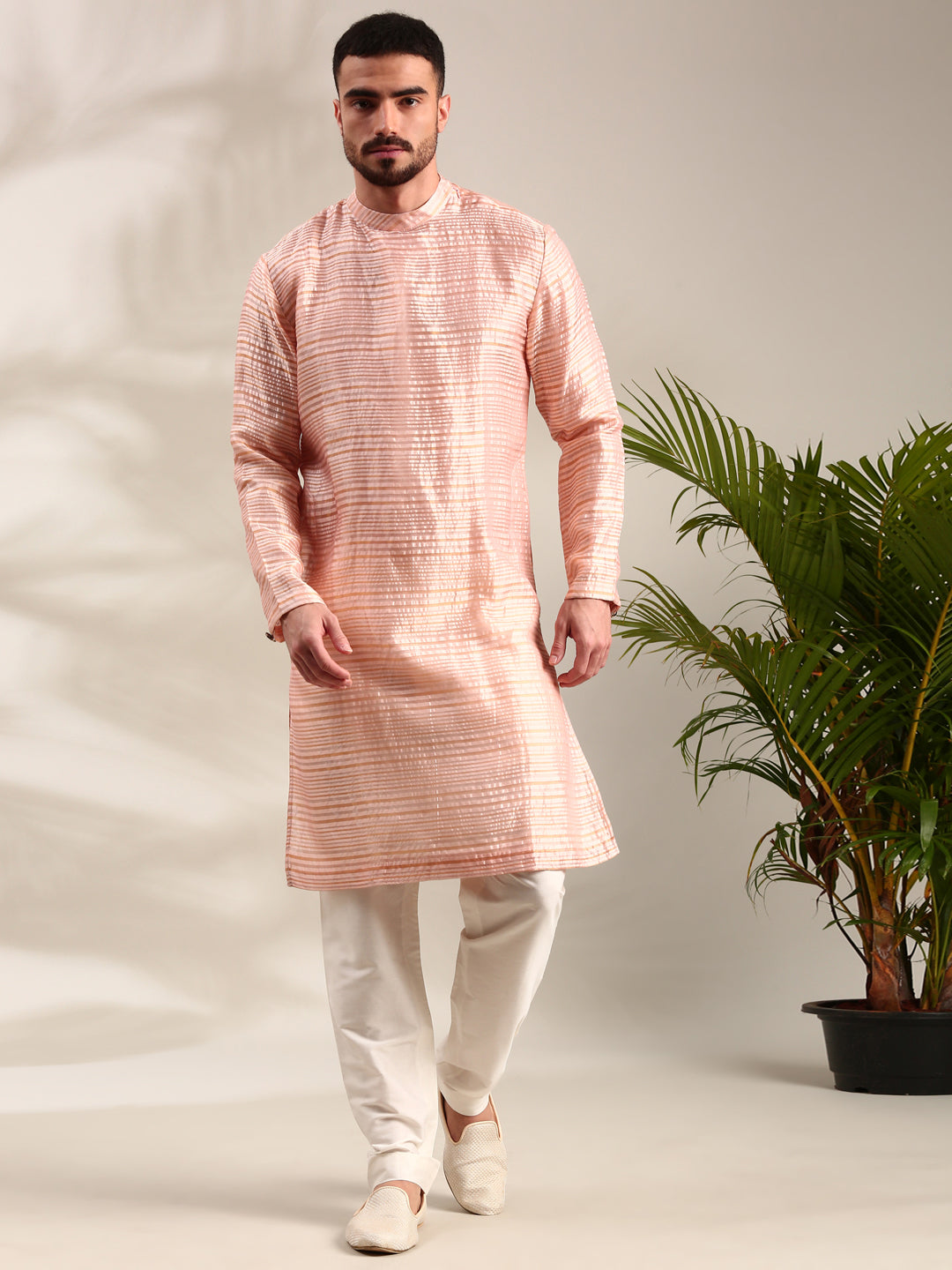 Peach Chanderi Kurta Set